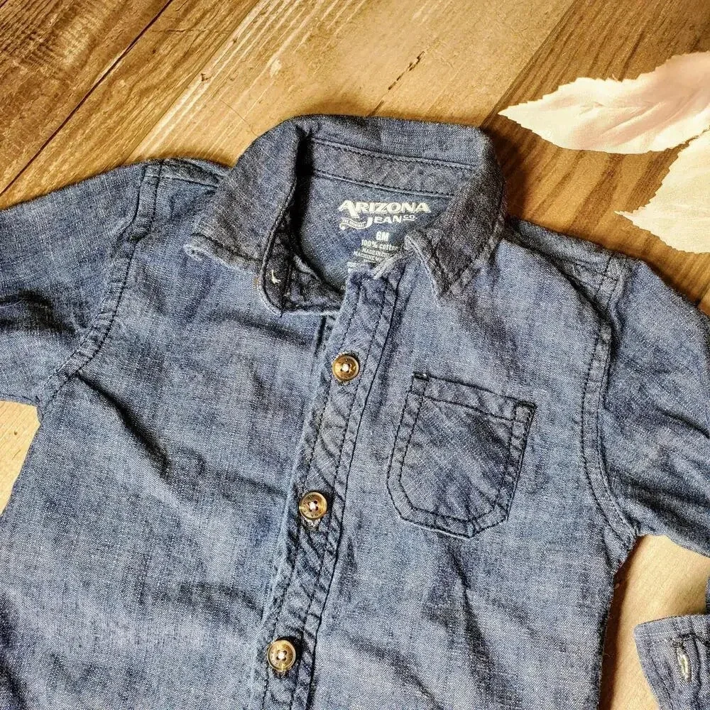 Chambray Blue Denim Baby Boy Button Down Shirt Bundle Size 6m NWOT